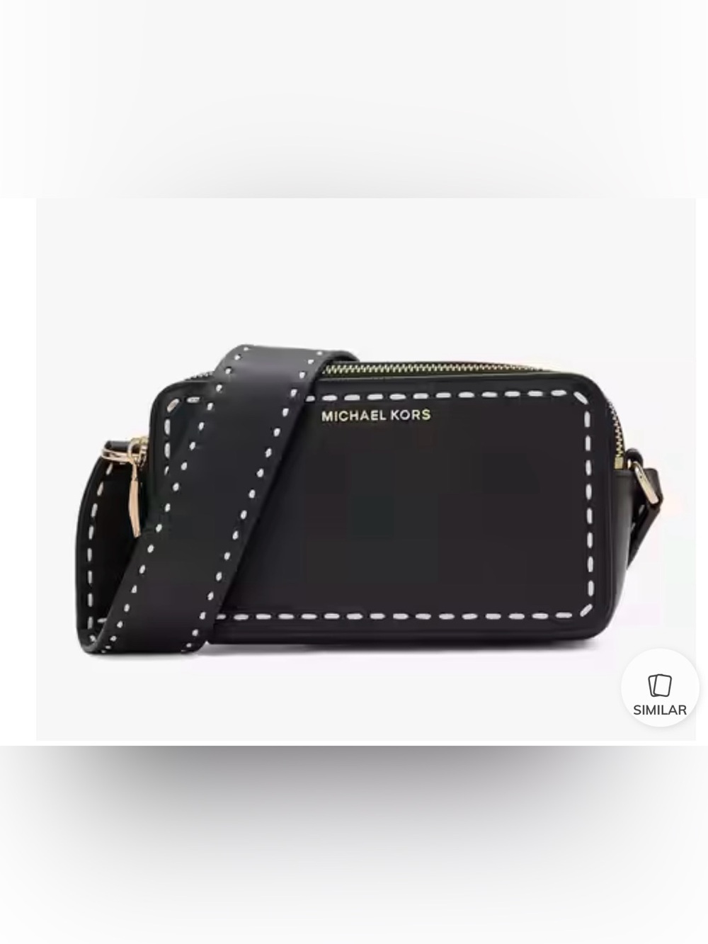 Michael Kors Black Leather Crossbody Camera Bag with White Contrast Stitching